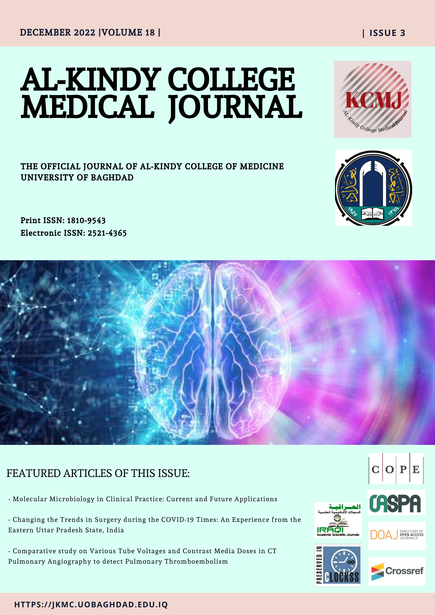 					View Vol. 18 No. 3 (2022): AL-Kindy College Medical Journal
				