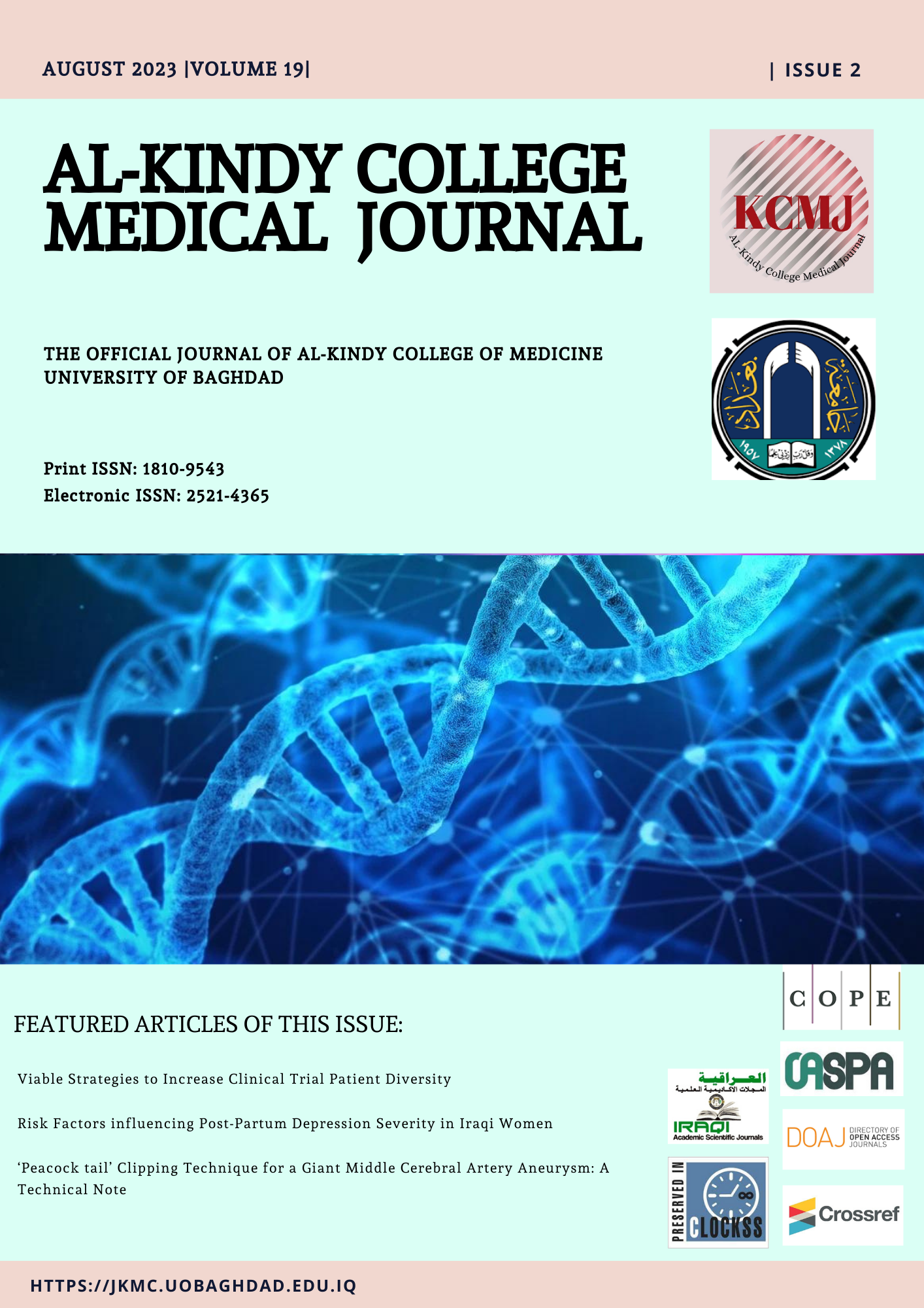 					View Vol. 19 No. 2 (2023): AL-Kindy College Medical Journal
				